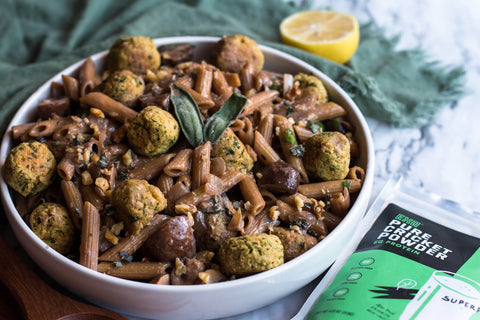 Sage and Mushroom Pasta with Chickpea Balls